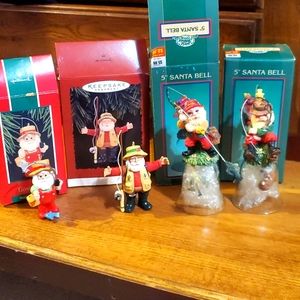 Vintage Santa ornaments and Santa bells lot